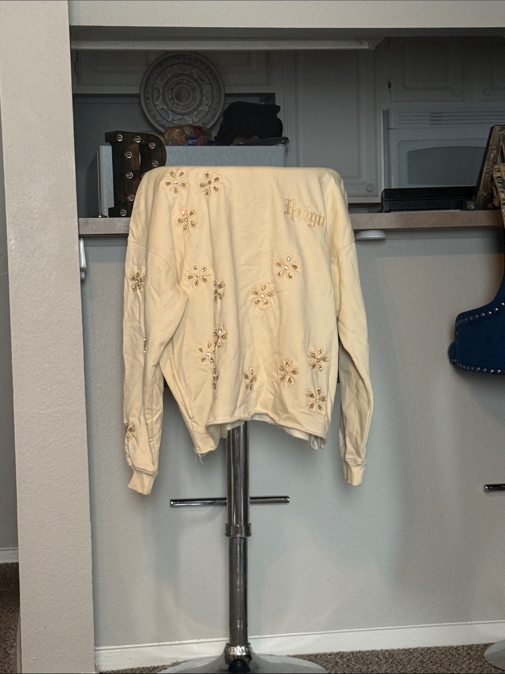 Embellished Cream Women's Pullover Sweater
